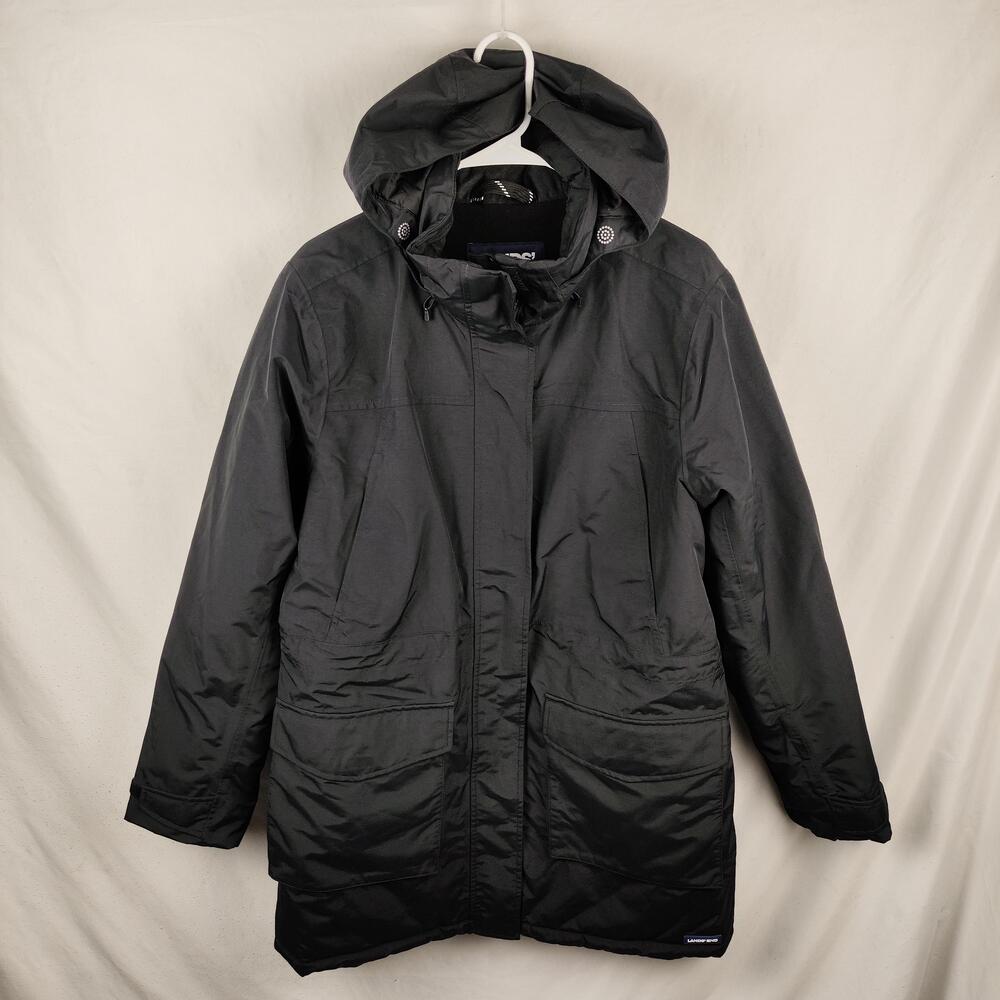 Lands' End Jacket Youth 10-12 Black Hooded Fleece Lined Winter Parka Coat